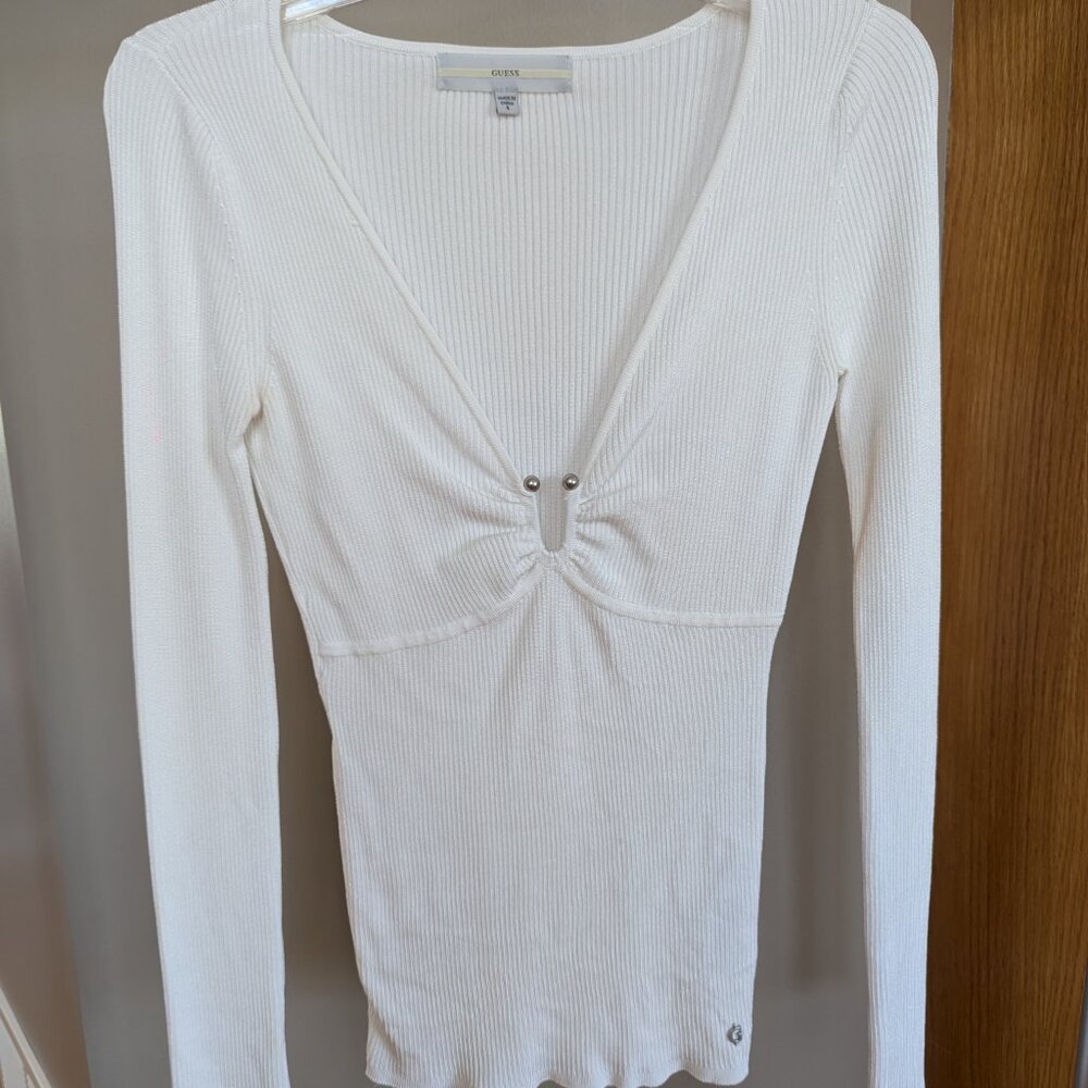 Guess Nicole Plunge-Neck Ribbed Sweater Womens S - Picture 4 of 5